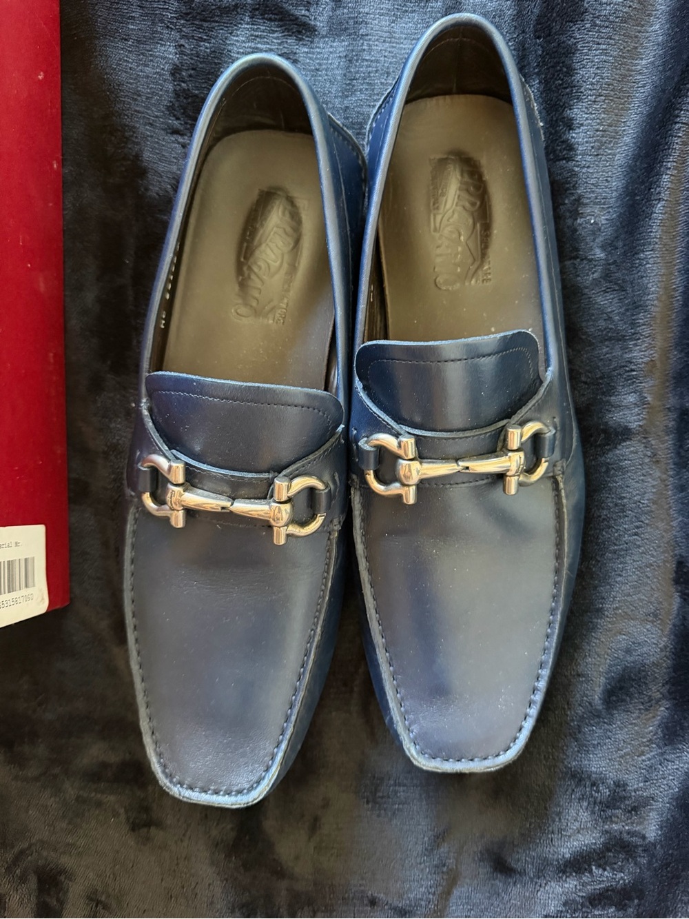 Salvatore Ferragamo Navy Leather Bit Slip-On Loafers size 9